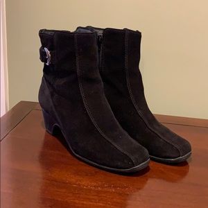 Black suede Clark’s booties